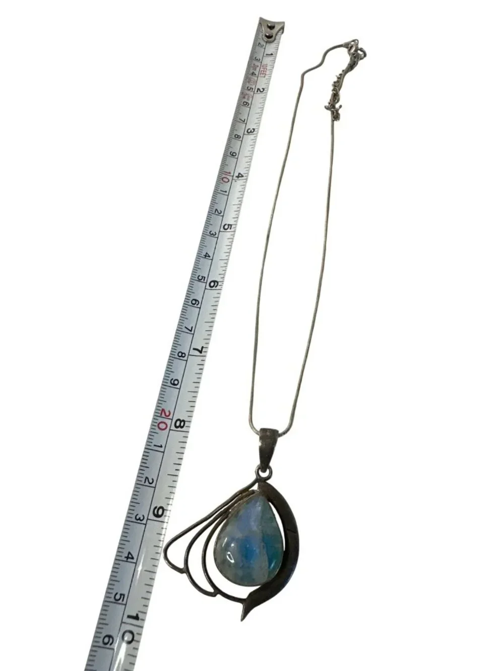 Sterling Silver Necklace Teardrop Blue Stone Pendant Modern Artsy Boho Hippie